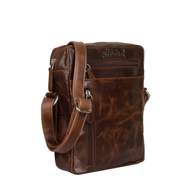 Leather Crossbody Sling Bag in Brown Crunch–Unisex Messenger Shoulder Bag - Picture 7 of 11